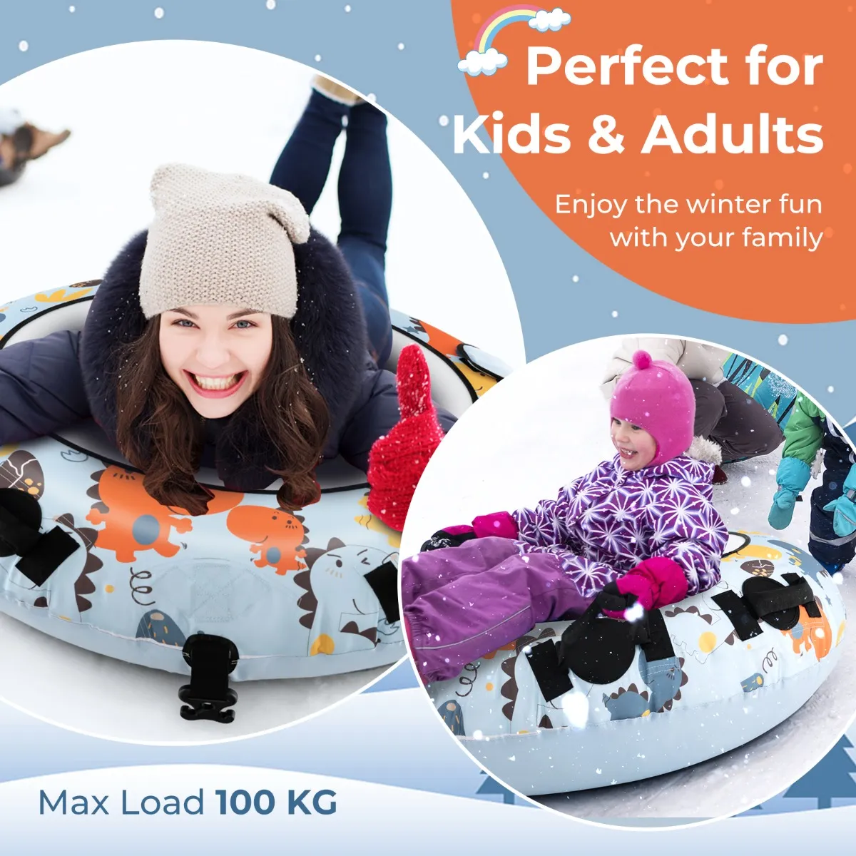 132 cm Sneeuwboei Opblaasbare Sneeuwslee in Stevige Oxford Hoes Stevige Handgrepen voor Kinderen/Volwassenen