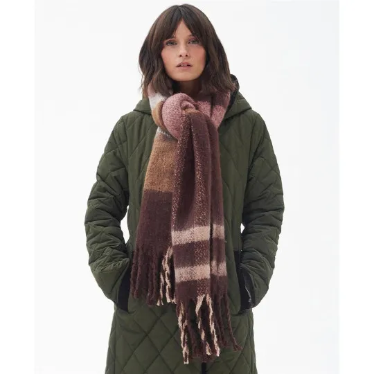 Barbour Isla Tartan Boucle Sjaal Chocolate Tartan