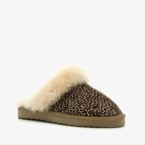 Hush Puppies suede dames pantoffels luipaardprint