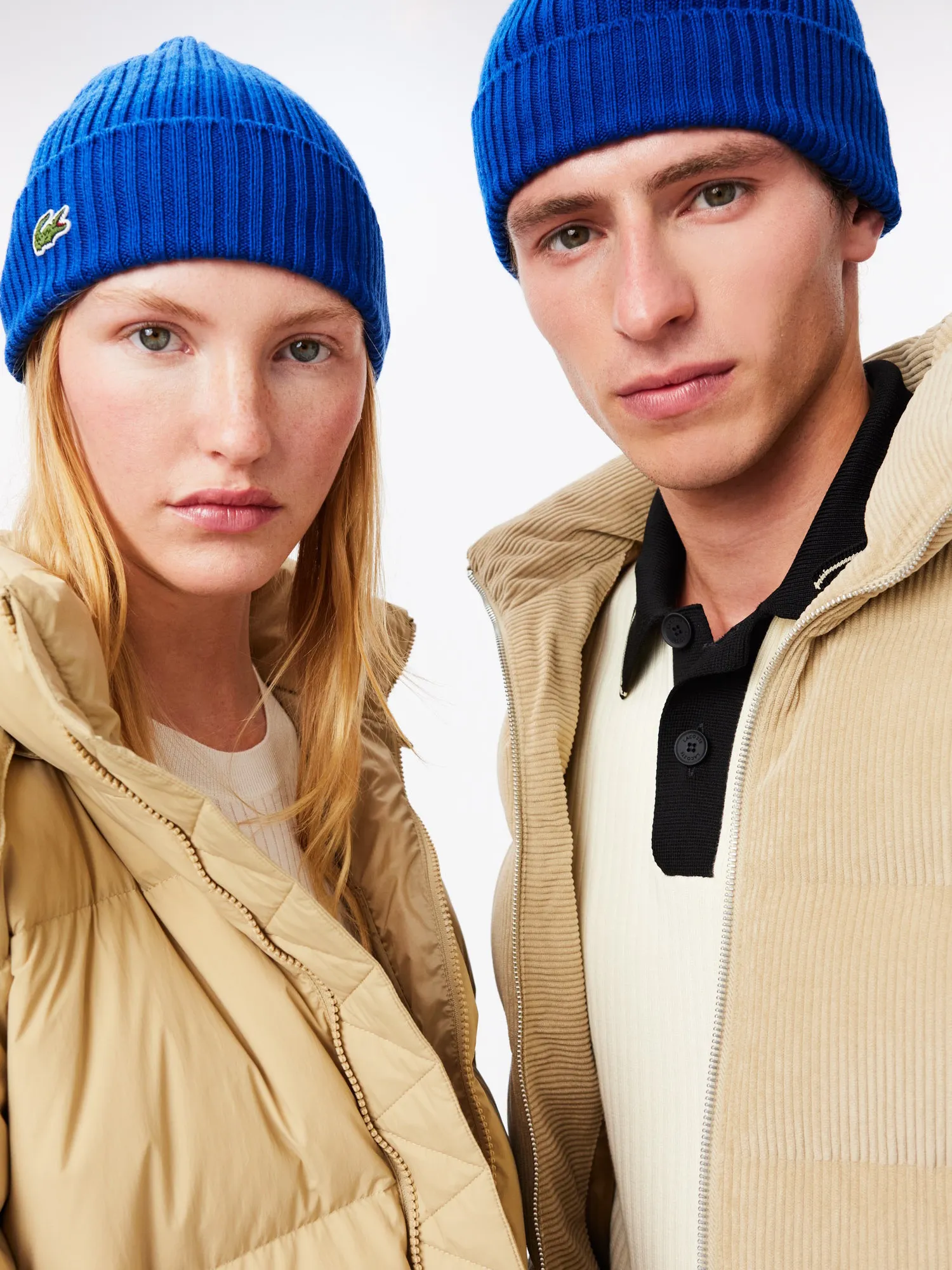 Lacoste Beanie Geribbelde Dames Heren Muts Wol Blauw