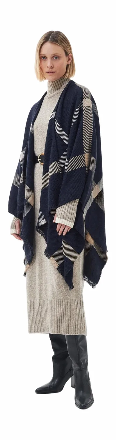 Sjaal Barbour Women Blair Windowpane Serape Midnight